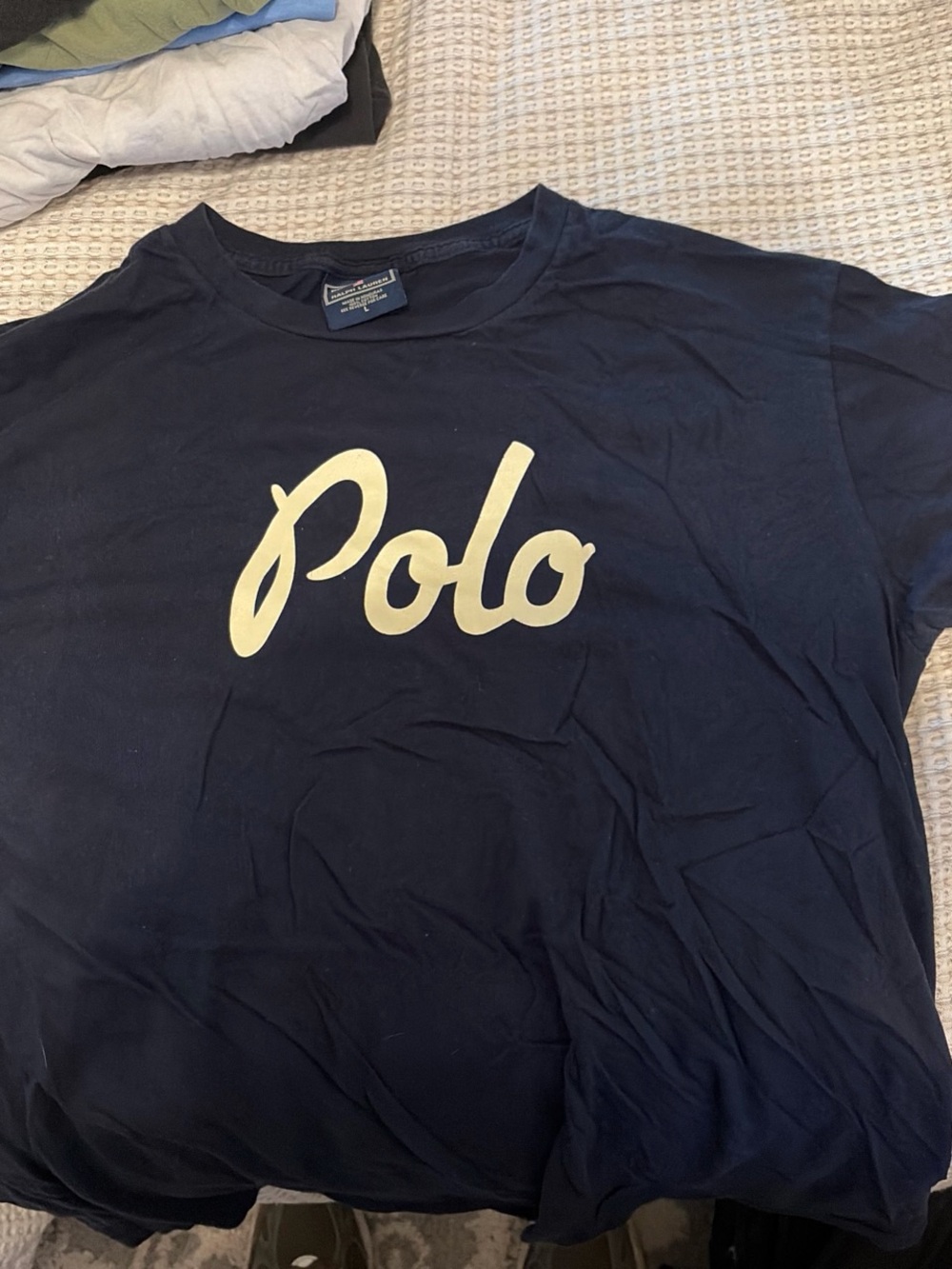Ralph Lauren Navy Crewneck T-Shirt with Cream "Polo" Script
